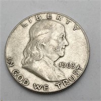 1963 D Ben Franklin Silver Half Dollar