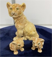 3 Vintage Ceramic Lion Cub Statues