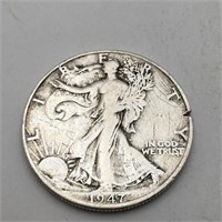 1947 D Silver Walking Liberty Half Dollar