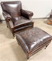 McKinley Leather Armchair with Ottoman on Wheels