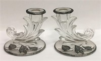 Pair Of Silver Over Glass Candle Holders