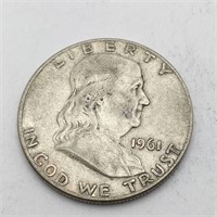 1961d Ben Franklin Silver Half Dollar