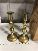 2 PAIR BRASS CANDLE HOLDERS