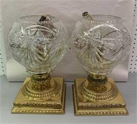 Pair Of Brass & Glass Lamps, Fifth Avenue Lighting