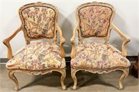 Pair of Louis XV Style Wood Petit Point Armchairs