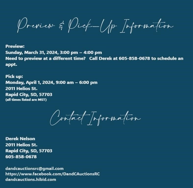 Preview, Pick-Up & Contact Information