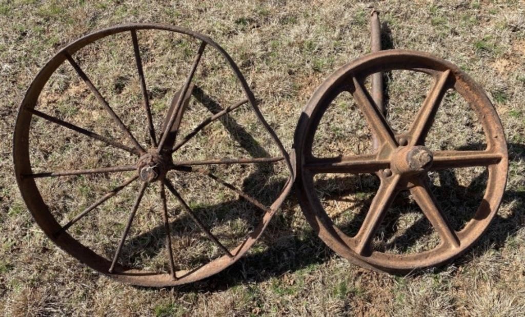 2 Vintage Steel Wagon Wheels