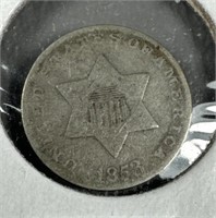 1853 silver Three-Cent VG