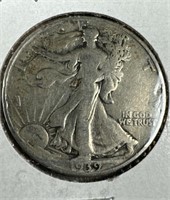 1939-D Silver Walking Liberty Half-Dollar AG