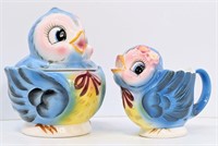 Lefton ESD Blue Bird Jam Jar And Creamer