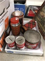 TINS, BANKS, THERMOS