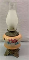 Floral Glass Oil Lamp With Chimney
