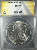 1887 Silver Morgan Dollar MS62 ANACS