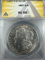 1887-S Silver Morgan Dollar AU55 ANACS