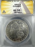 1892 Silver Morgan Dollar AU55 ANACS