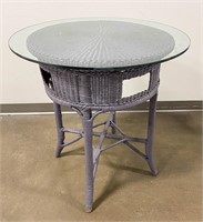 Painted Circular Wicker Table w/ Glass Top
