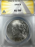 1922 Silver Peace Dollar AU58 ANACS