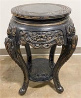 Asian Inspired Painted & Carved Wood Side Table