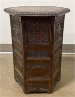 Hexagonal Carved Wood Side Table