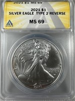 2021 Silver Eagle Type 2 Rev. MS69 ANACS