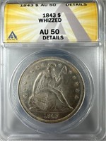 1843 Silver Seated Liberty Dollar ANACS