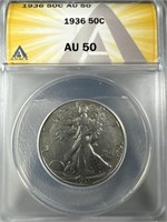 1936 Silver Walking Liberty Half-Dollar AU50