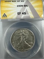 1939 Silver Walking Liberty Half-Dollar EF45