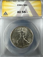 1941 Silver Walking Liberty Half-Dollar AU55