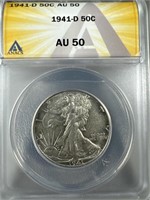 1941-D Silver Walking Liberty Half-Dollar AU50