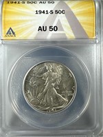 1941-S Silver Walking Liberty Half-DollarAU50