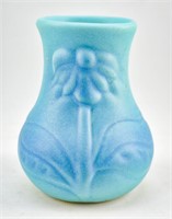 Van Briggle Ming Blue Ceramic Vase w/ Flower