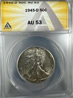 1945-D Silver Walking Liberty Half-Dollar AU53