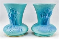Pair of Van Briggle Ming Blue Ceramic Tulip Vases