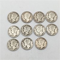 11 Silver Mercury Dimes