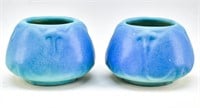 Pair of Van Briggle Ming Blue Ceramic Lily Votives