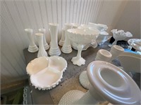 MILK GLASS COMPOTE AND DIVIDED DISH