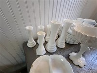 LOT OF MILK GLASS VASES- ONE HOOSIER GLASS