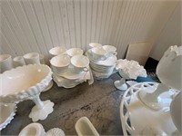 LOT OF MILK GLASS SNACK PLATES AND CUPS