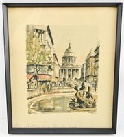 Herbelot Pantheon Parisian Street Scene Watercolor