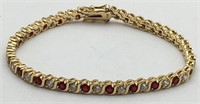 Sterling Silver Red & Clear Stone Bracelet