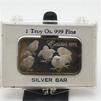 1 Troy Ounce .999 Fine Silver Bar, Easter 1975
