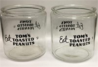 Pair Of Glass Eat Tom's Toasted Peanuts Jars