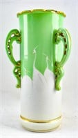 Art Deco Style 3-Handled Green Crane Vase