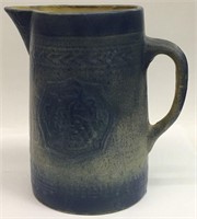 Blue And Gray Stoneware Decorated Pitcher