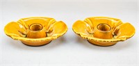 Vintage Haeger Yellow Ceramic Floral Candleholders