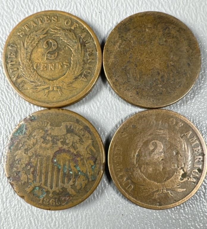 (4) 1865 Two Cent Pieces