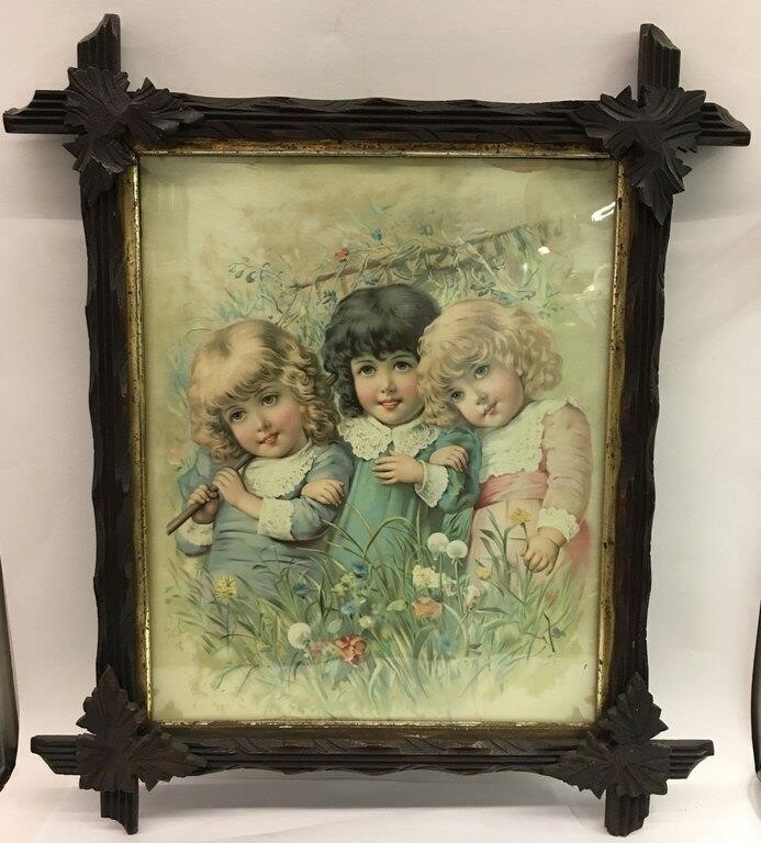 Print Of 3 Girls In Black Forest Wooden Frame