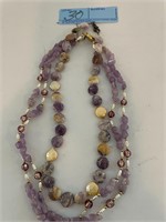Lovely Lavender glass & pearl necklaces - 2pcs