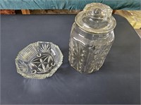 5" x 10" Glass jar w/lid & small bowl