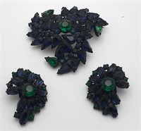 Fashion Brooch & Earrings Set W Colored Stones